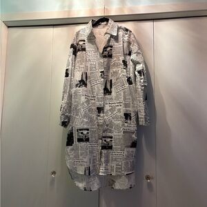 Newsprint button front shirt dress